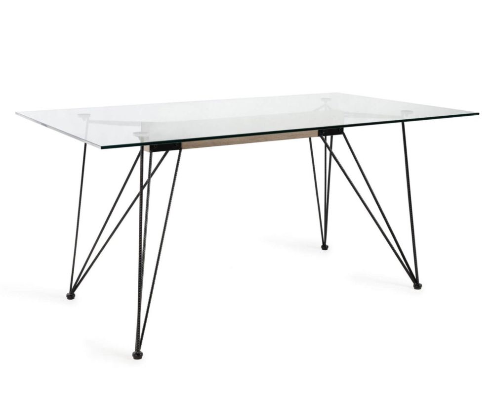 Bentley Designs Miro Clear Tempered Glass 6 Seater Dining Table with Sand Black Powder Coated Legs