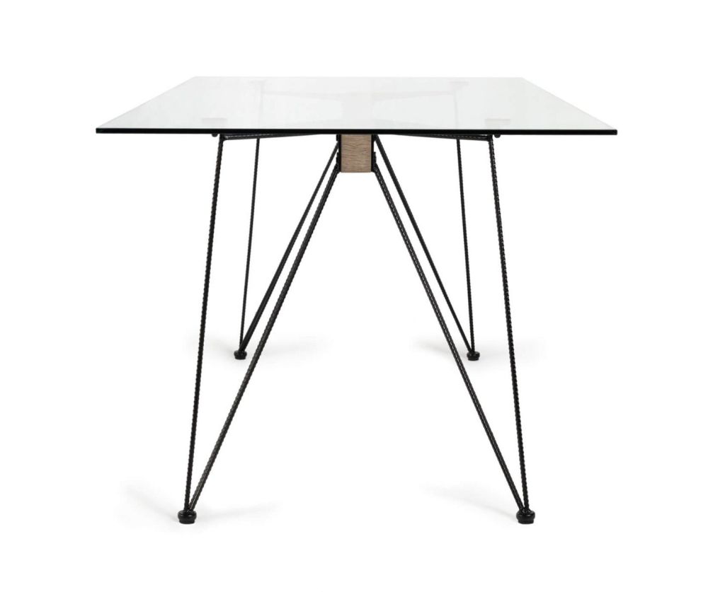 Bentley Designs Miro Clear Tempered Glass 6 Seater Dining Table with Sand Black Powder Coated Legs
