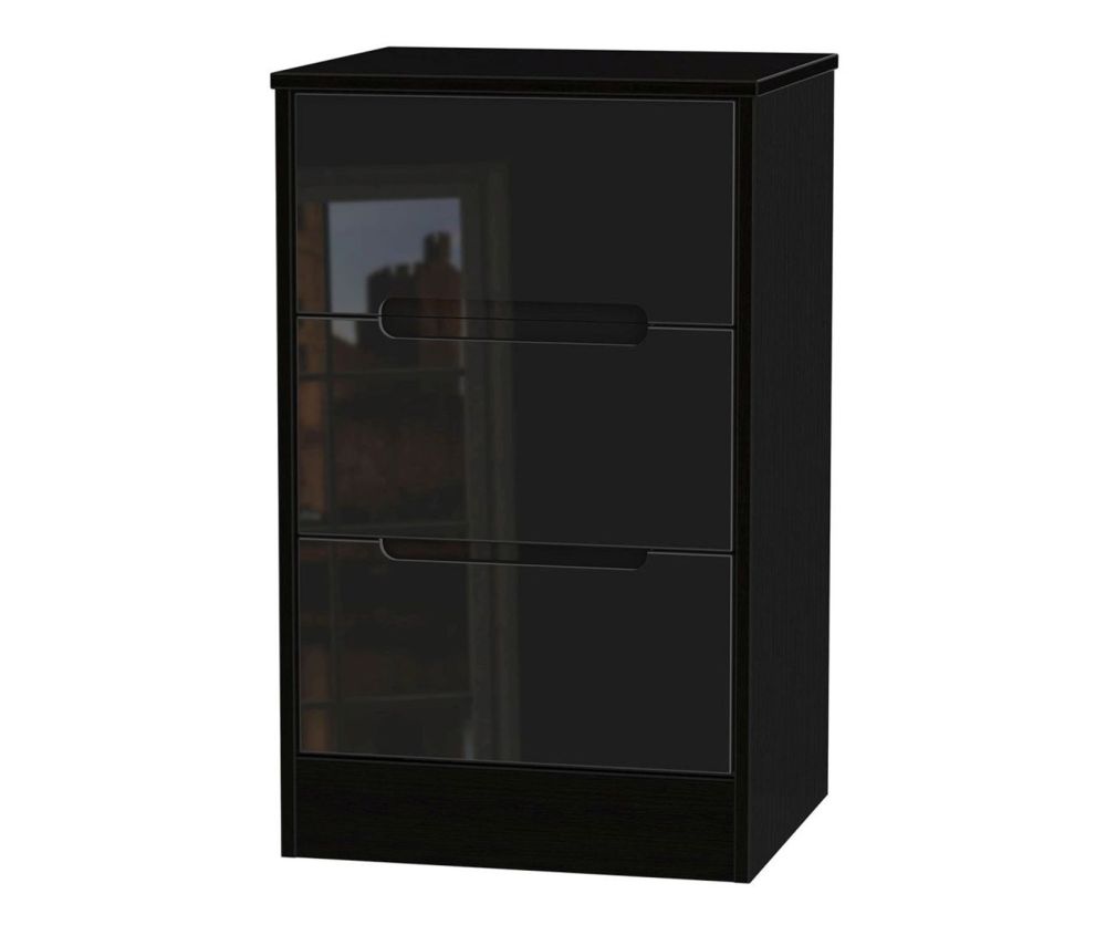 Welcome Furniture Monaco Black 3 Drawer Locker Bedside Cabinet