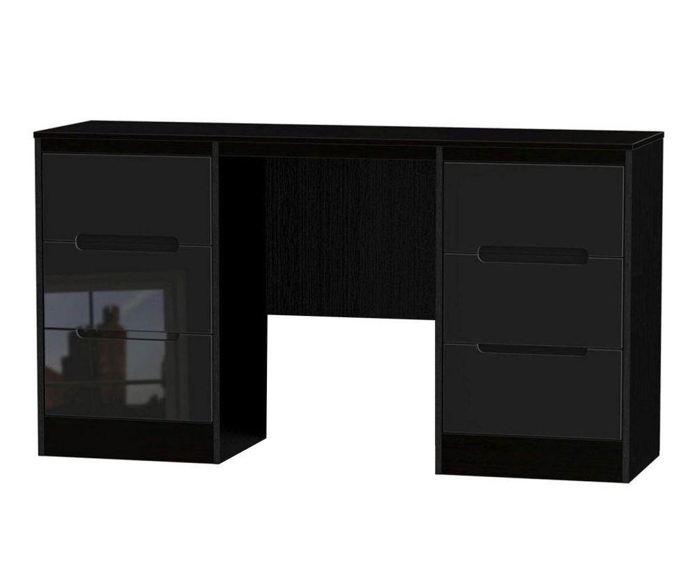 Welcome Furniture Monaco Black Kneehole Double Pedestal Dressing Table