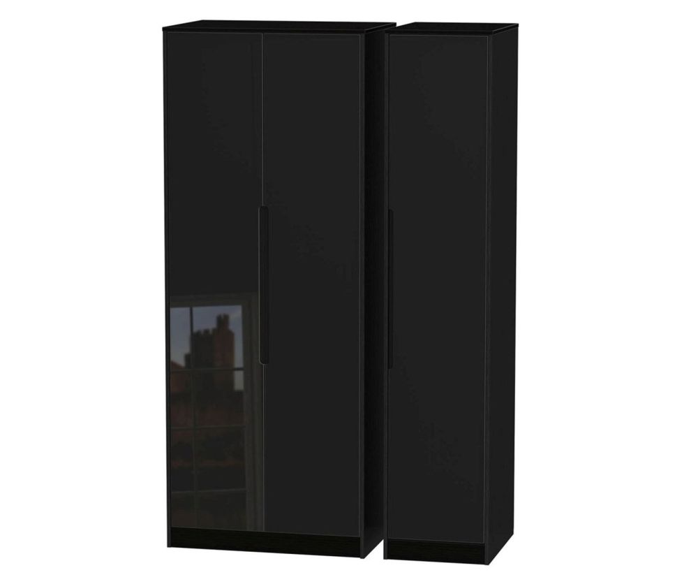 Welcome Furniture Monaco Black 3 Door Tall Plain Triple Wardrobe