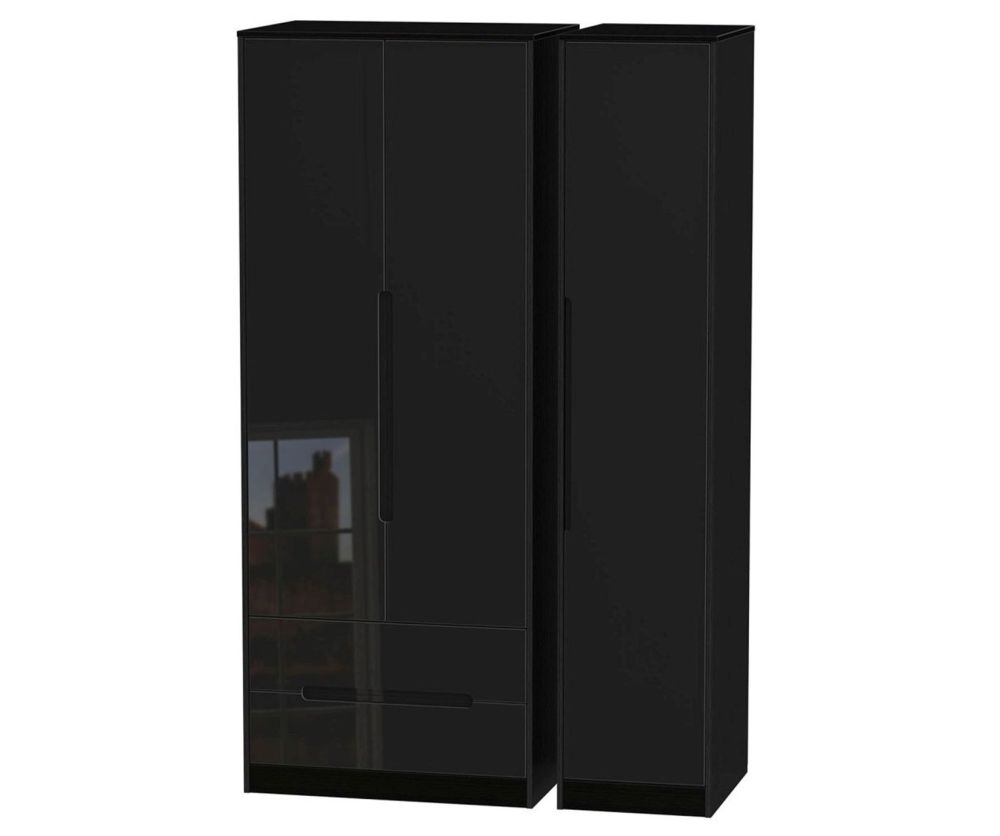 Welcome Furniture Monaco Black 3 Door 2 Drawer Tall Triple Wardrobe