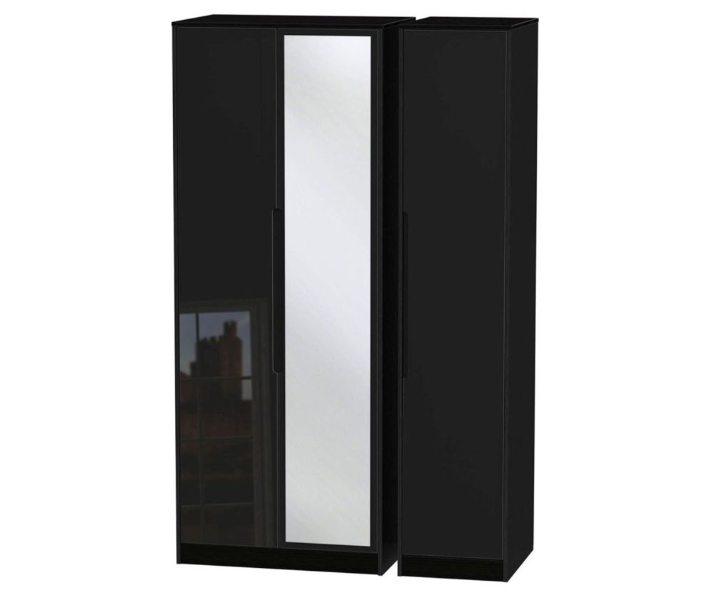 Welcome Furniture Monaco Black 3 Door Tall Mirror Triple Wardrobe
