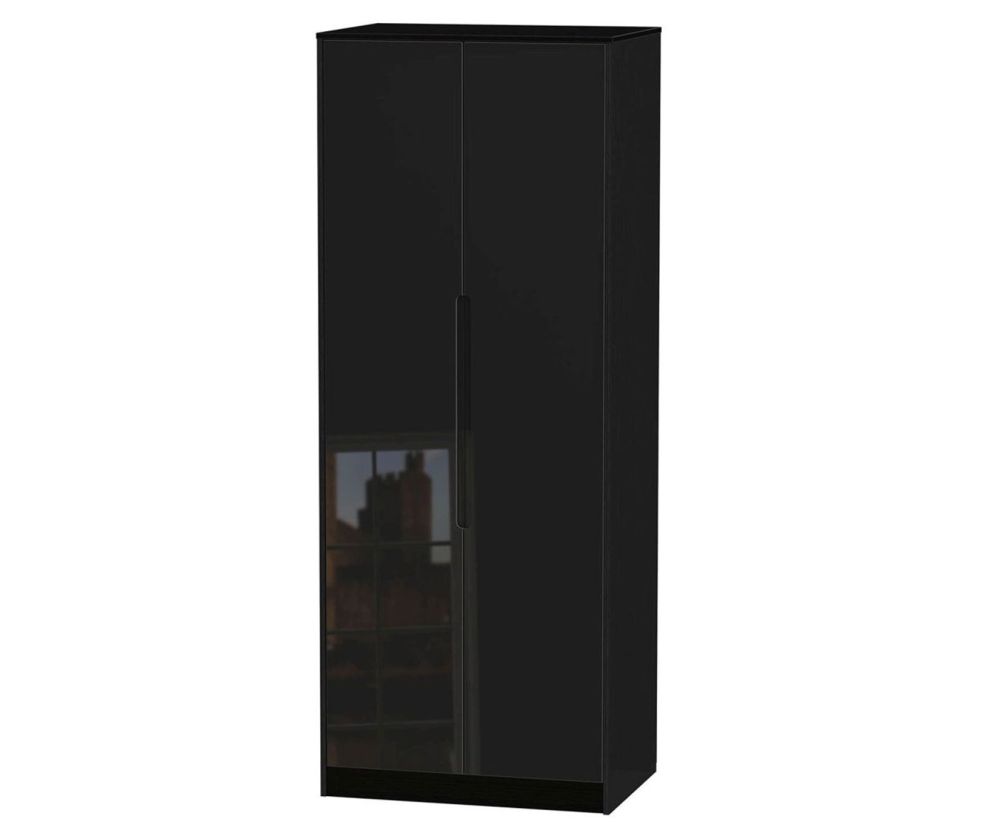 Welcome Furniture Monaco Black 2 Door Tall Plain Double Wardrobe