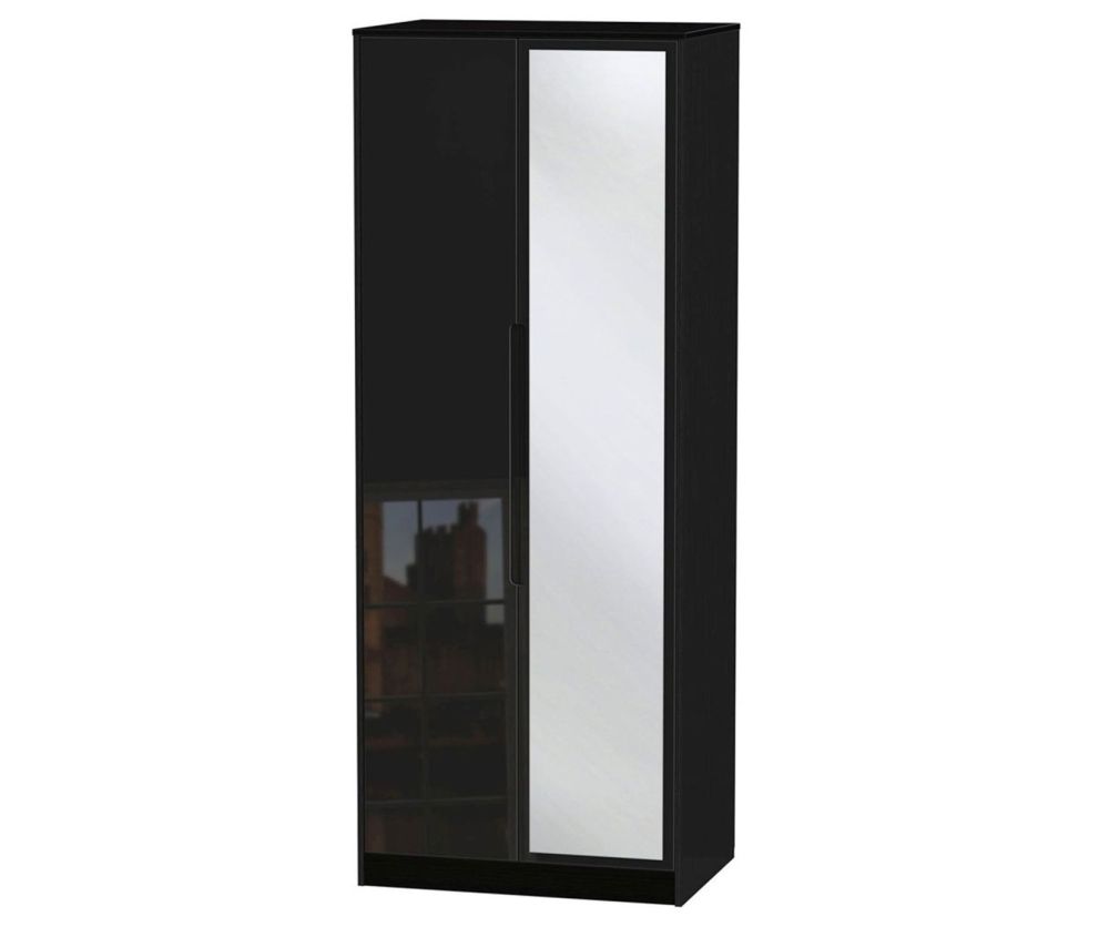 Welcome Furniture Monaco Black 2 Door Tall Mirror Double Wardrobe