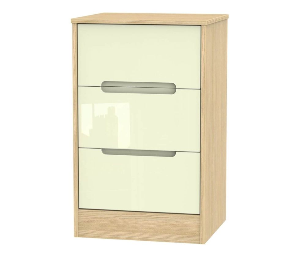 Welcome Furniture Monaco Cream and Light Oak 3 Drawer Locker Bedside Cabinet