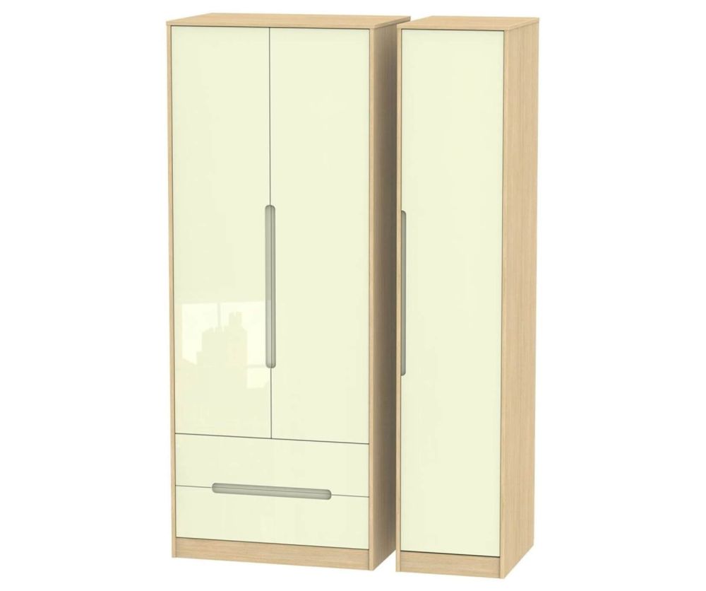Welcome Furniture Monaco Cream and Light Oak 3 Door 2 Drawer Tall Triple Wardrobe