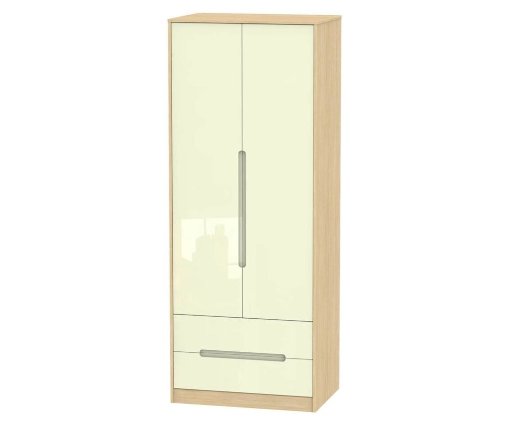 Welcome Furniture Monaco Cream and Light Oak 2 Door and 2 Drawer Tall Double Wardrobe