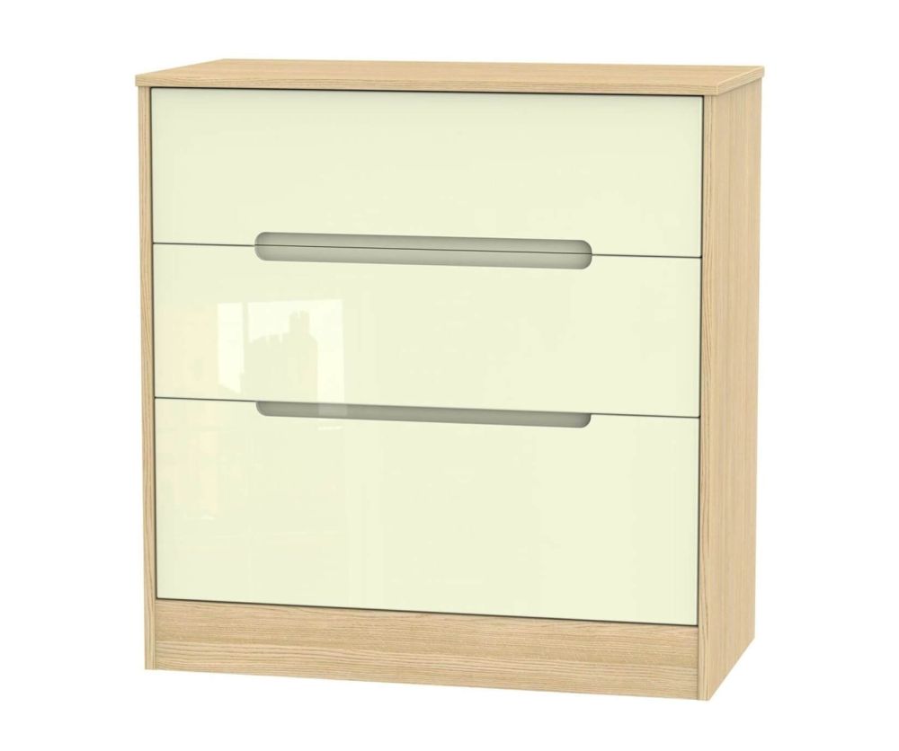Welcome Furniture Monaco Cream and Light Oak 3 Drawer Deep Chest