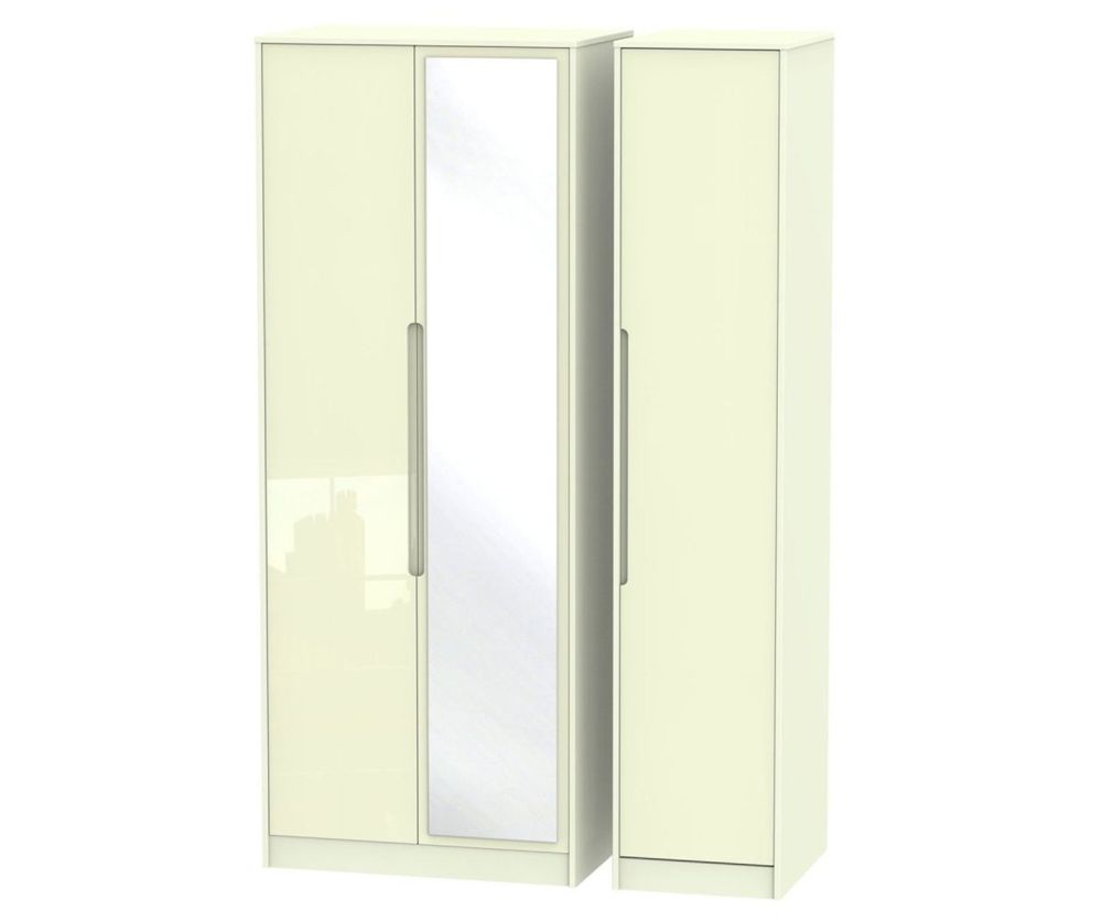 Welcome Furniture Monaco Cream 3 Door Tall Mirror Triple Wardrobe