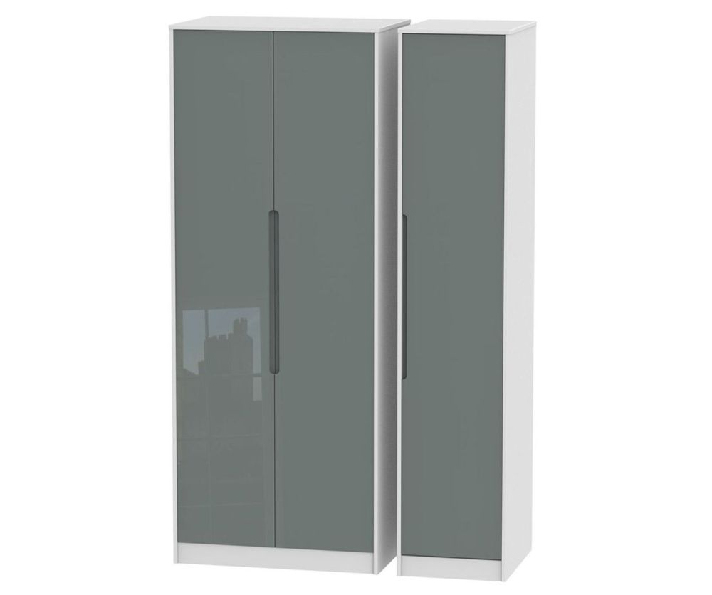 Welcome Furniture Monaco Grey and White 3 Door Tall Plain Triple Wardrobe
