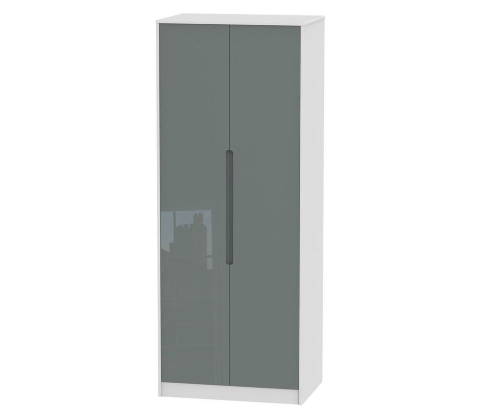 Welcome Furniture Monaco Grey and White 2 Door Tall Plain Double Wardrobe