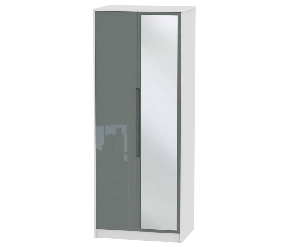Welcome Furniture Monaco Grey and White 2 Door Tall Mirror Double Wardrobe