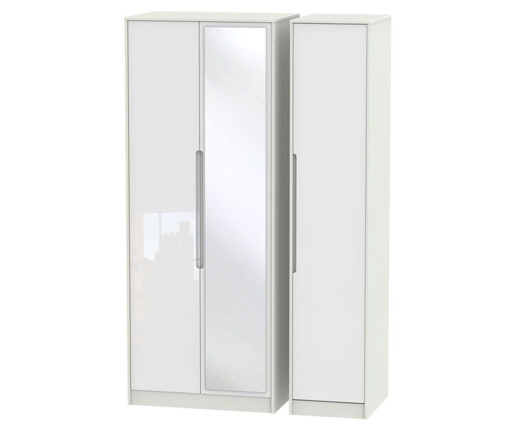 Welcome Furniture Monaco White and Kashmir 3 Door Tall Mirror Triple Wardrobe