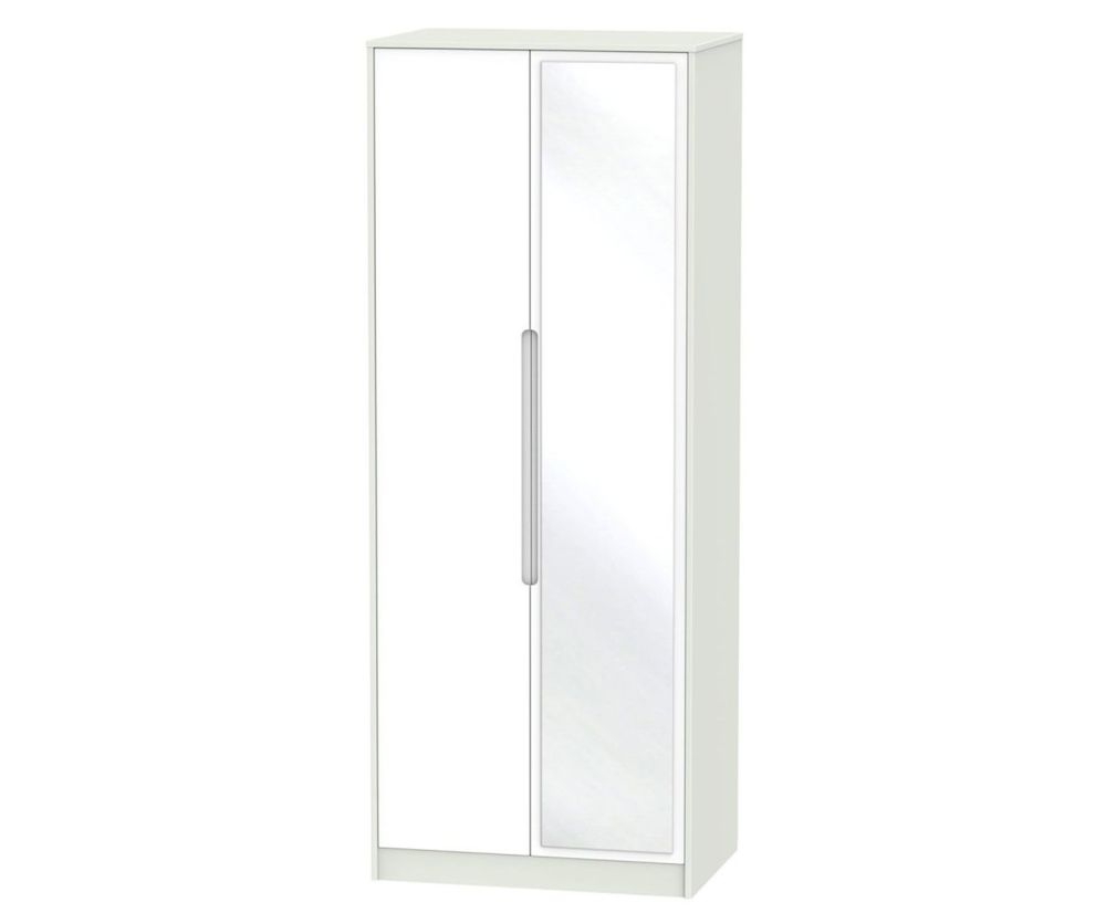 Welcome Furniture Monaco White and Kashmir 2 Door Tall Mirror Double Wardrobe