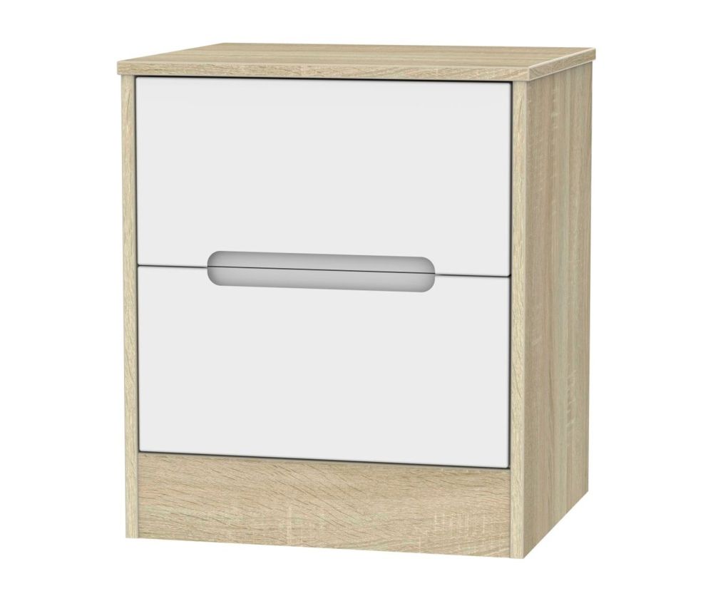 Welcome Furniture Monaco White Matt and Bardolino 2 Drawer Locker Bedside Cabinet