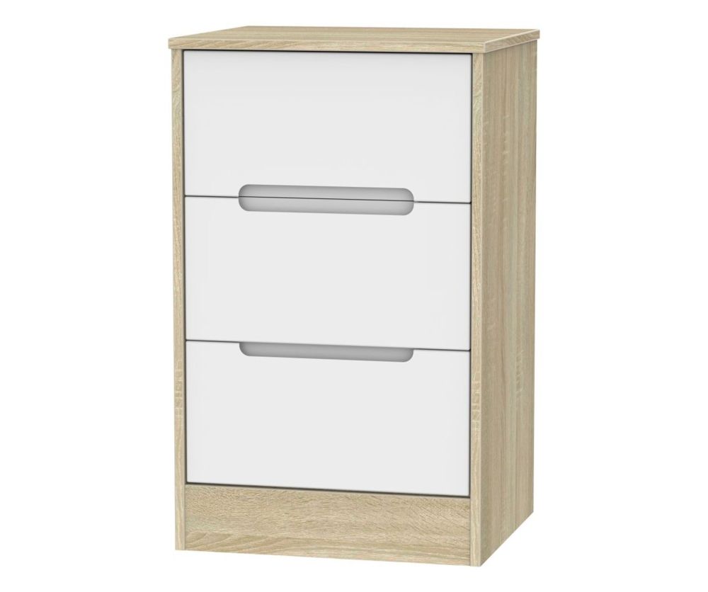 Welcome Furniture Monaco White Matt and Bardolino 3 Drawer Locker Bedside Cabinet