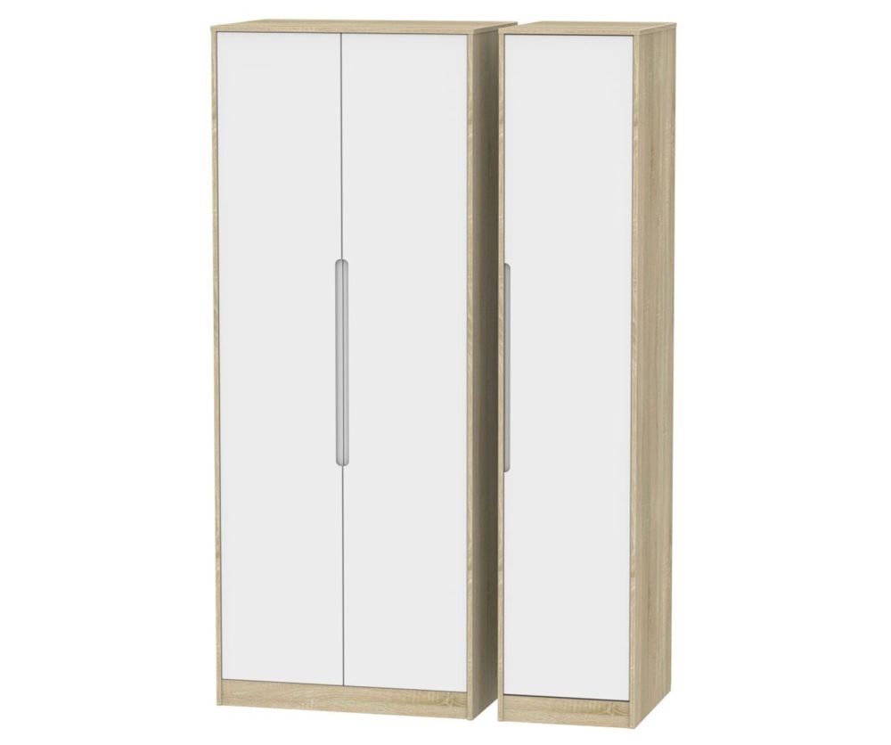 Welcome Furniture Monaco White Matt and Bardolino 3 Door Tall Plain Triple Wardrobe