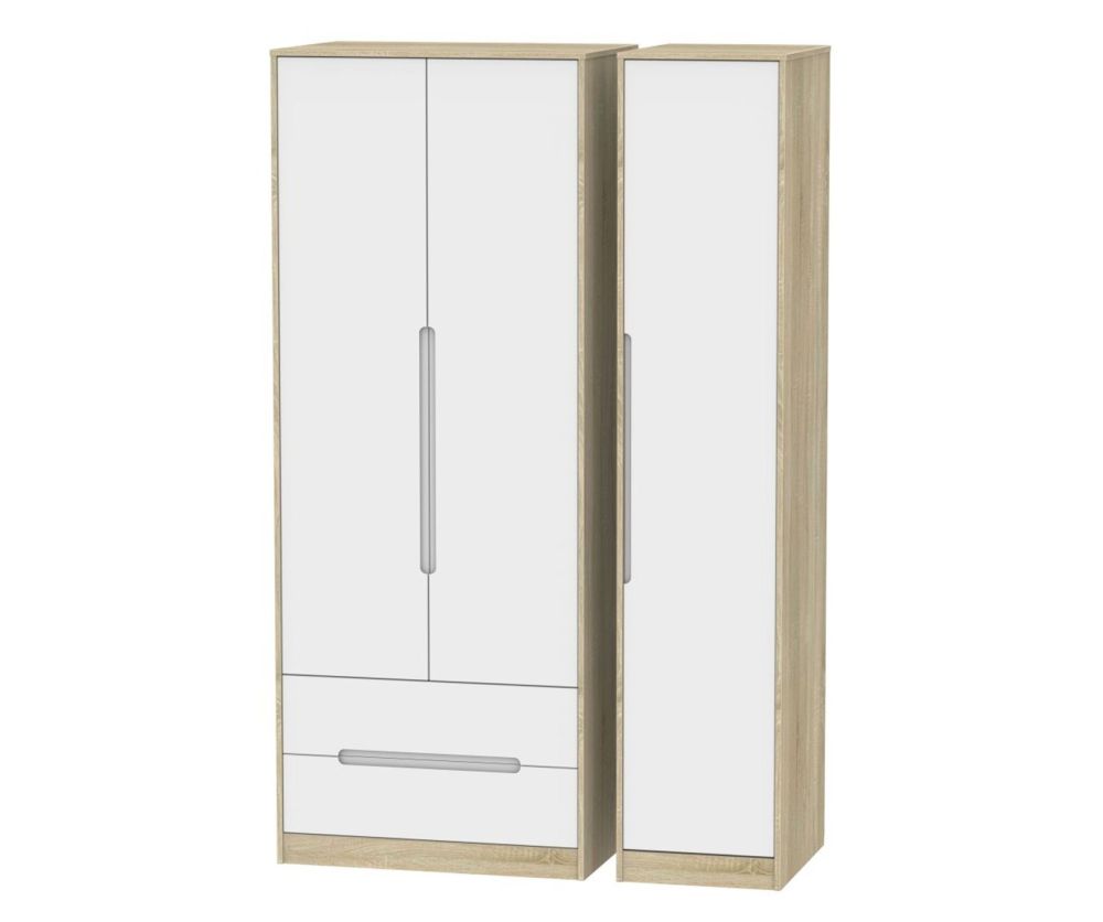 Welcome Furniture Monaco White Matt and Bardolino 3 Door 2 Drawer Tall Triple Wardrobe