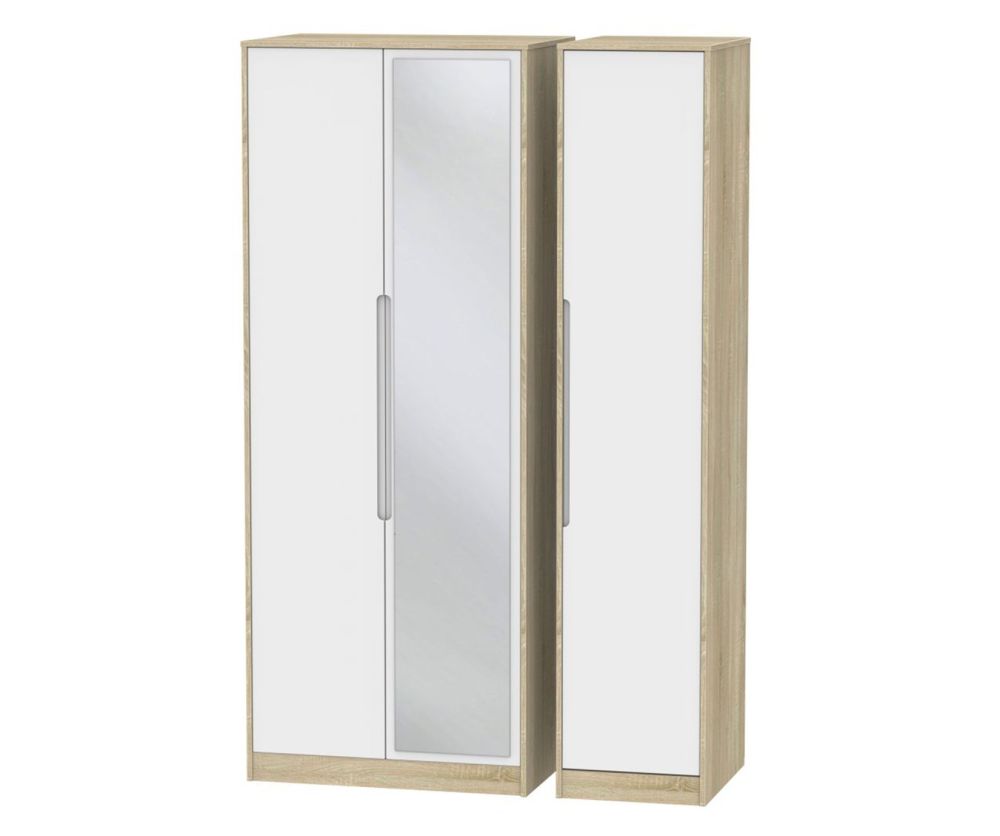 Welcome Furniture Monaco White Matt and Bardolino 3 Door Tall Mirror Triple Wardrobe