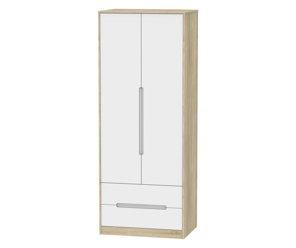 Welcome Furniture Monaco White Matt and Bardolino 2 Door 2 Drawer Tall Double Wardrobe