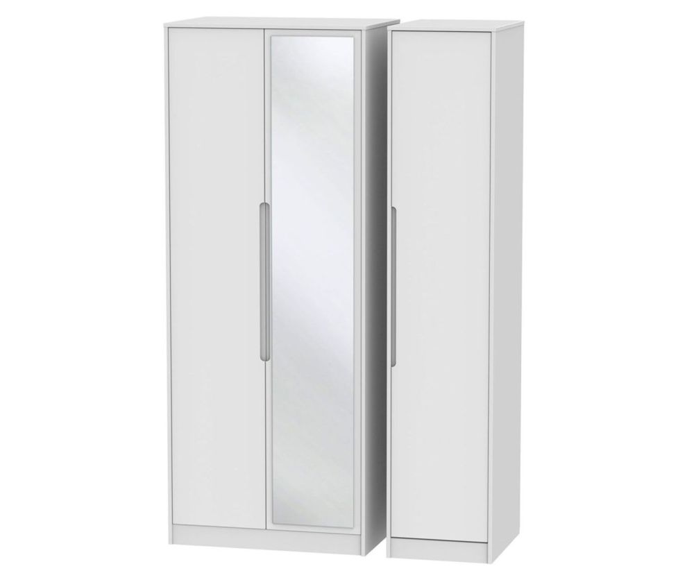 Welcome Furniture Monaco White 3 Door Tall Mirror Triple Wardrobe
