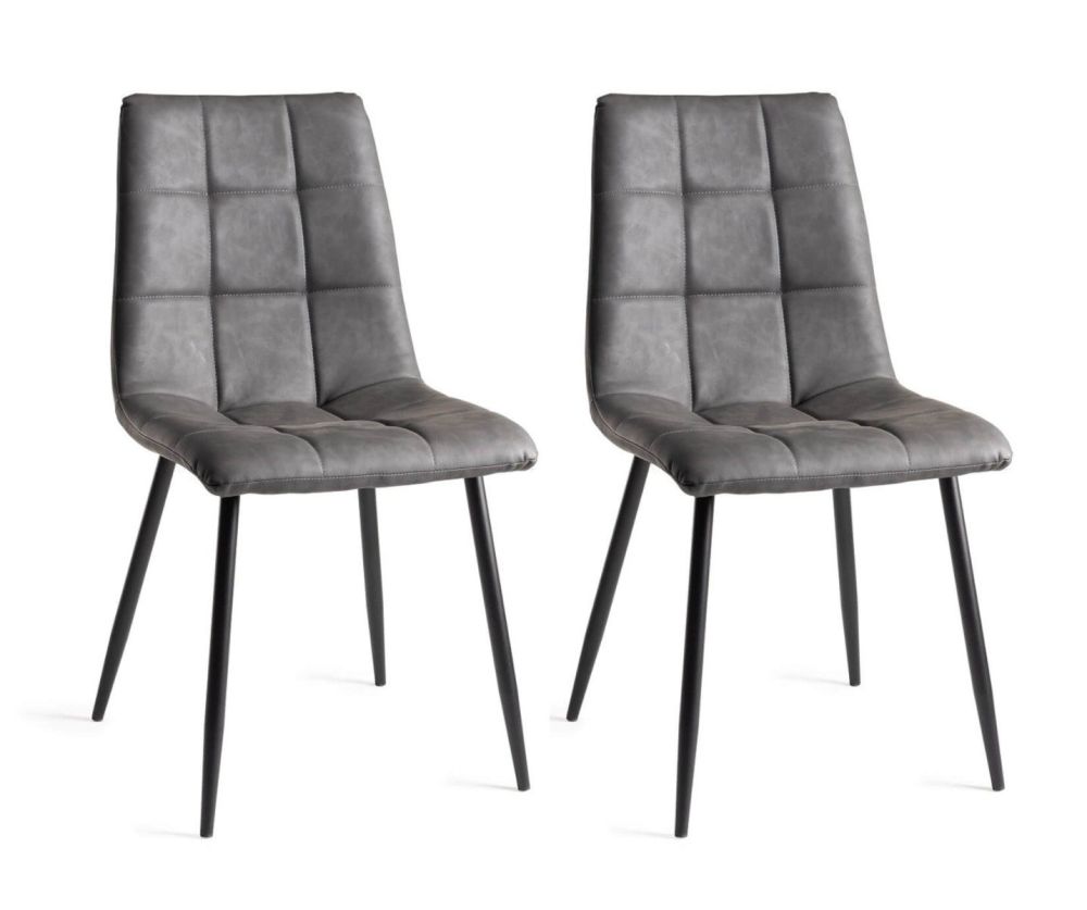 Bentley Designs Mondrian Dark Grey Faux Leather Dining Chair in Pair with Sand Black Powder Coated Legs