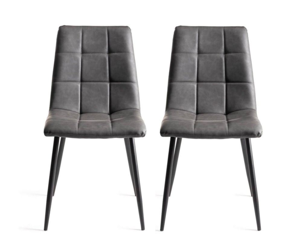 Bentley Designs Mondrian Dark Grey Faux Leather Dining Chair in Pair with Sand Black Powder Coated Legs