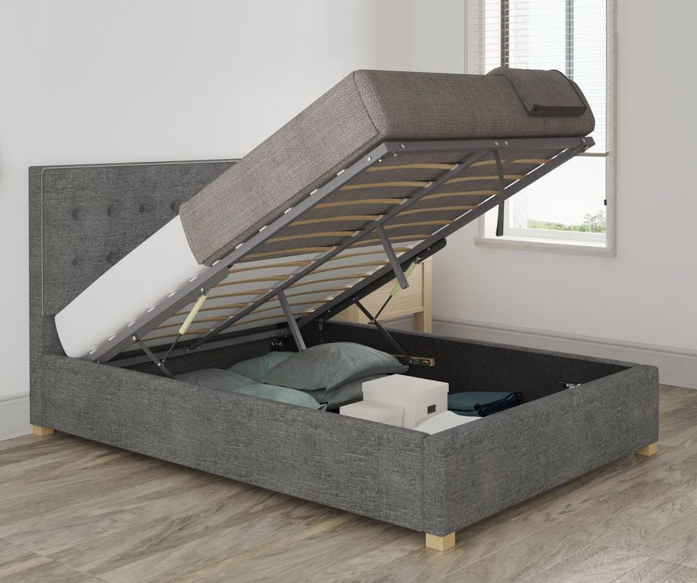 Aspire Monument Firenza Velour Charcoal Fabric Ottoman Bed