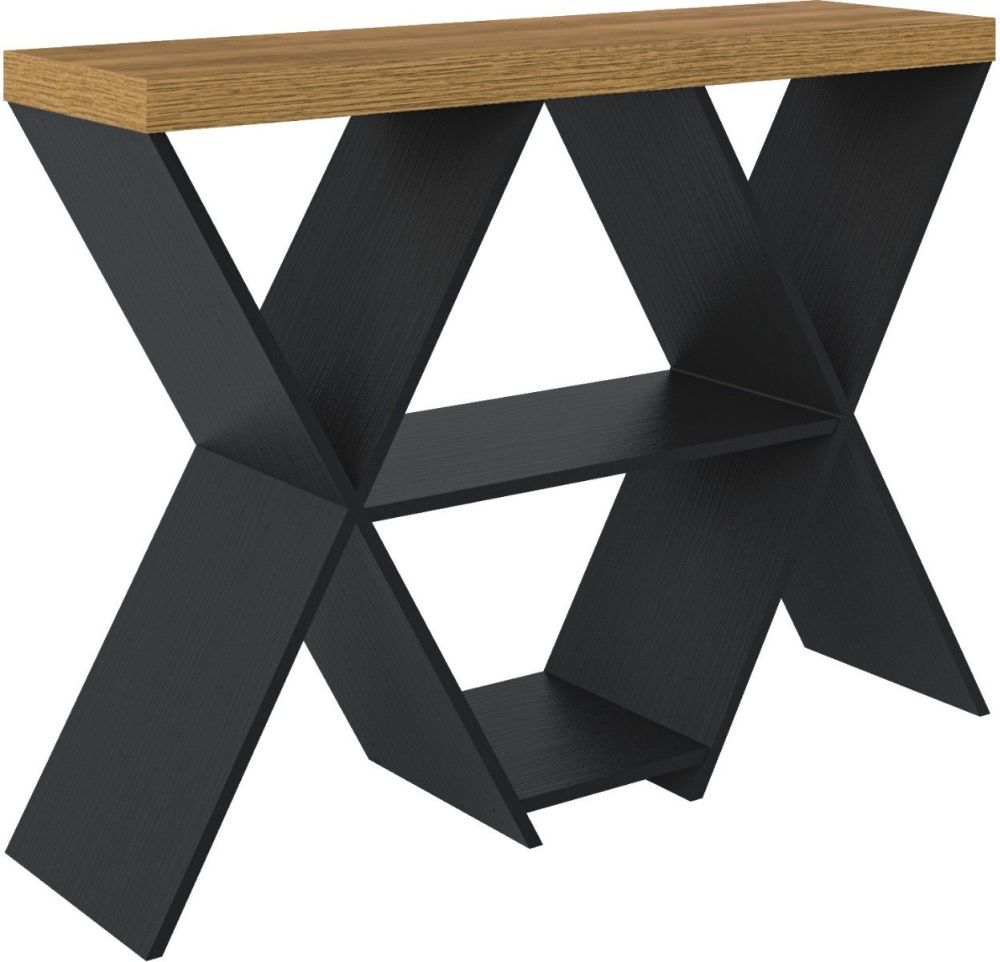 Seconique Furniture Naples Black and Pine Effect Console Table 
