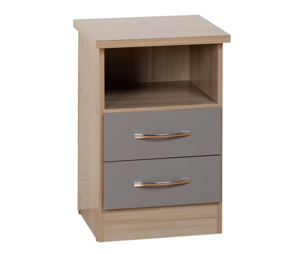 Seconique Nevada Grey High Gloss 2 Drawer Bedside Cabinet