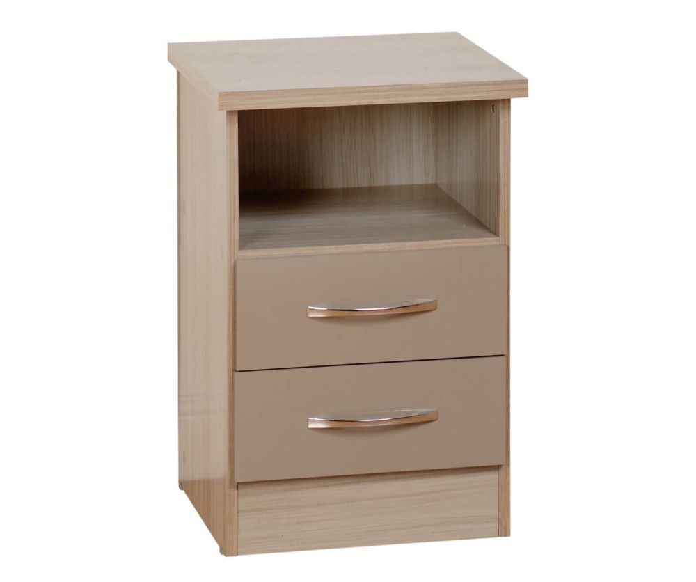 Seconique Nevada Oyster High Gloss 2 Drawer Bedside Cabinet