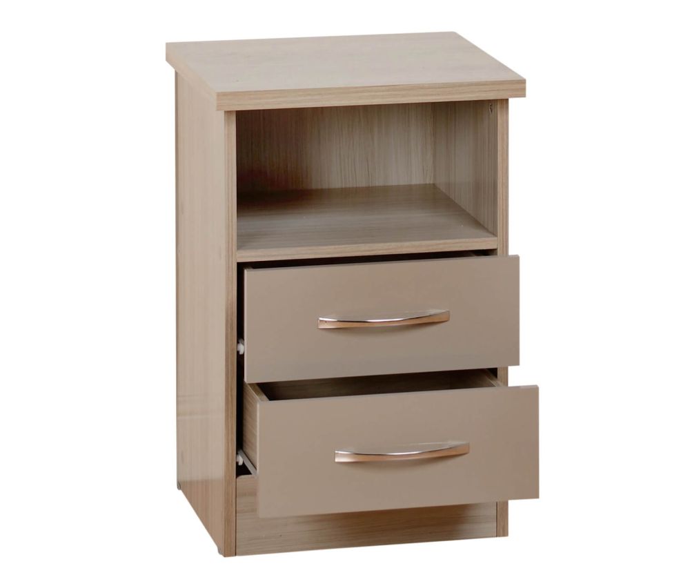 Seconique Nevada Oyster High Gloss 2 Drawer Bedside Cabinet