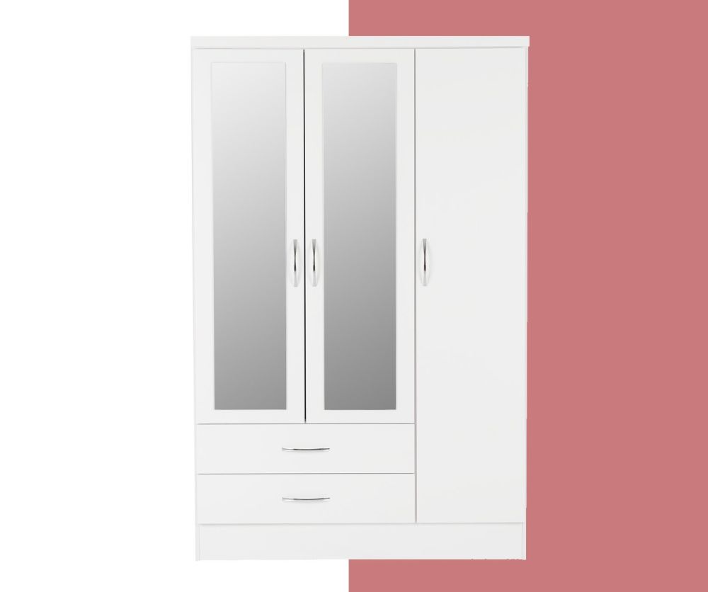 Seconique Nevada White Gloss 3 Door 2 Drawer Wardrobe