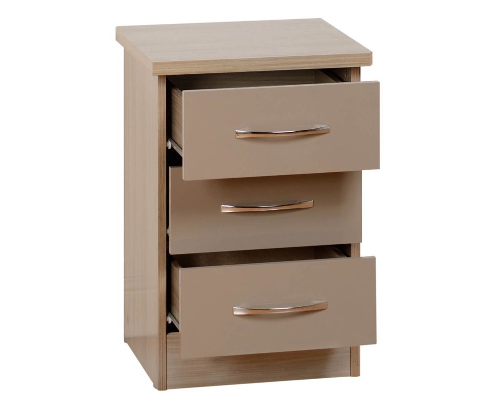 Seconique Nevada Oyster High Gloss 3 Drawer Bedside Cabinet