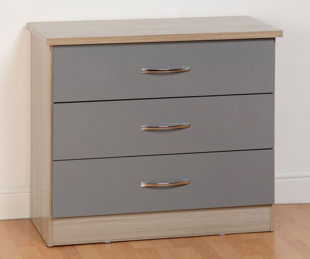 Seconique Nevada Grey High Gloss 3 Drawer Chest