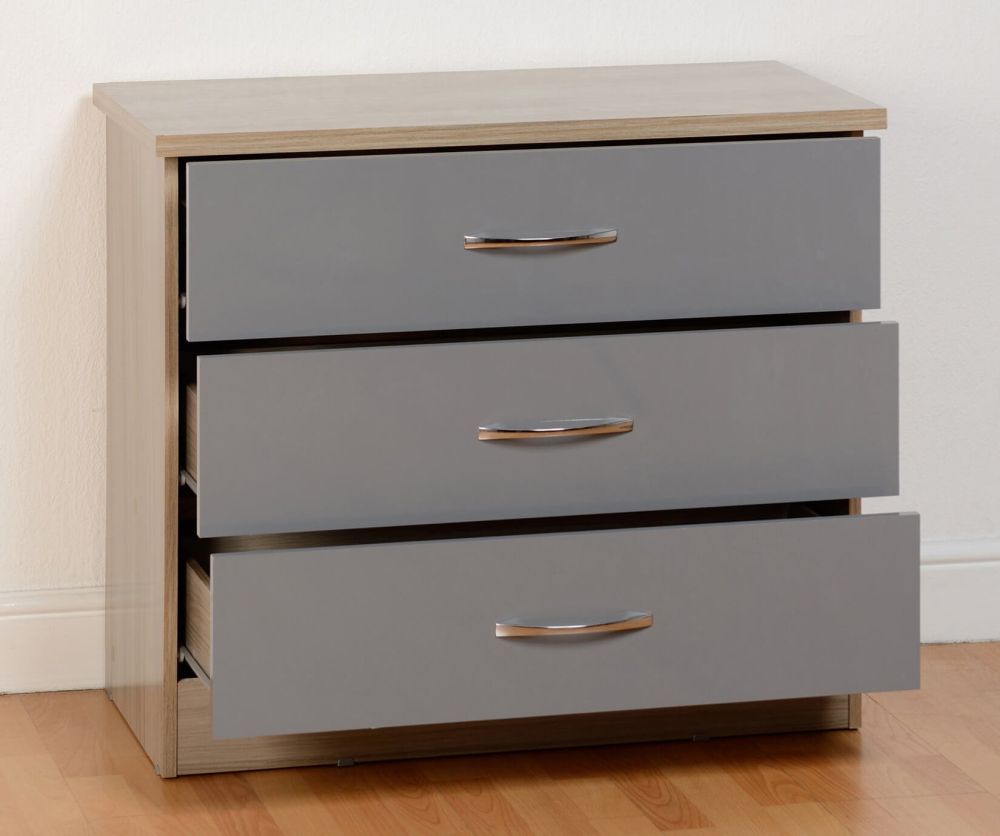 Seconique Nevada Grey High Gloss 3 Drawer Chest