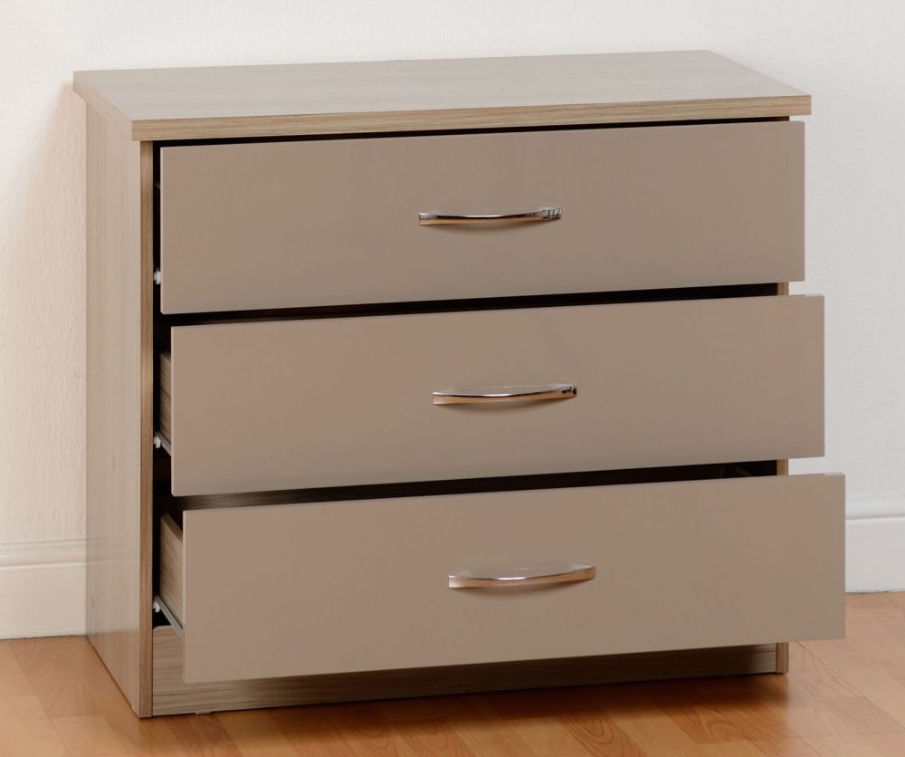 Seconique Nevada Oyster High Gloss 3 Drawer Chest