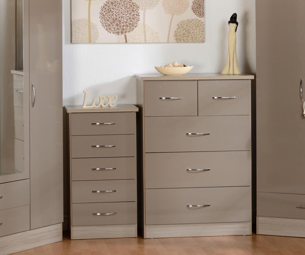 Seconique Nevada Oyster High Gloss 3+2 Drawer Chest