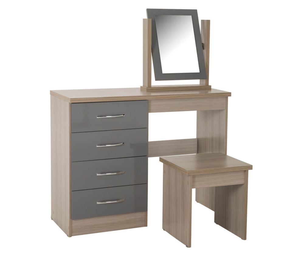 Seconique Nevada Grey High Gloss 4 Drawer Dressing Table Set