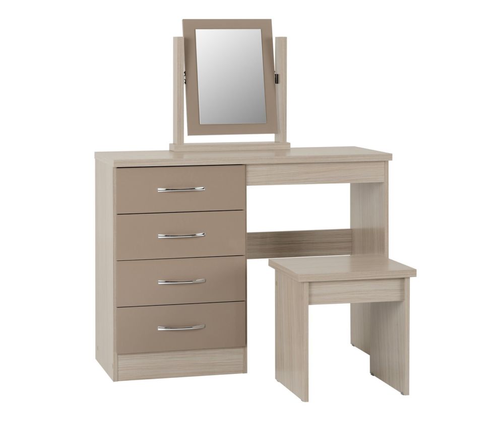 Seconique Nevada Oyster High Gloss and Light Oak 4 Drawer Dressing Table Set