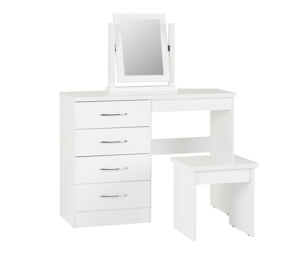 Seconique Nevada White Gloss 4 Drawer Dressing Table Set