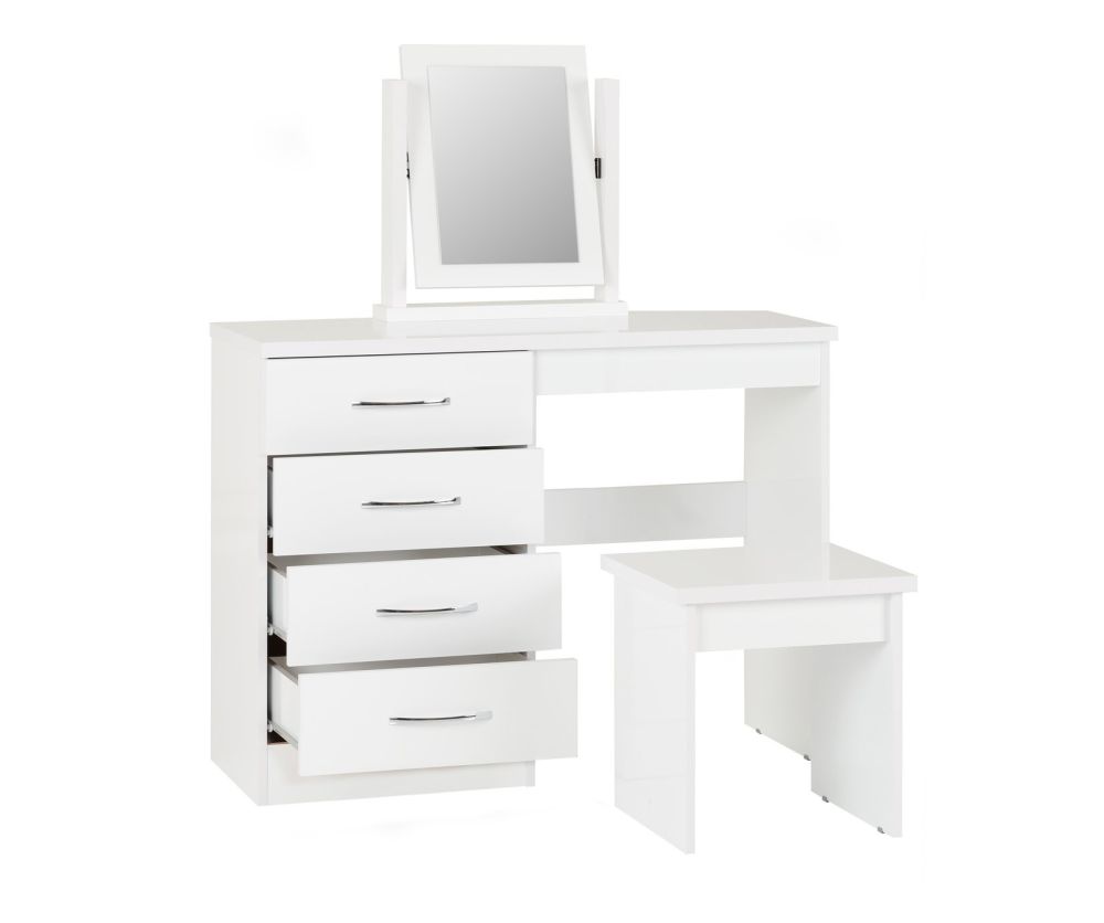 Seconique Nevada White Gloss 4 Drawer Dressing Table Set