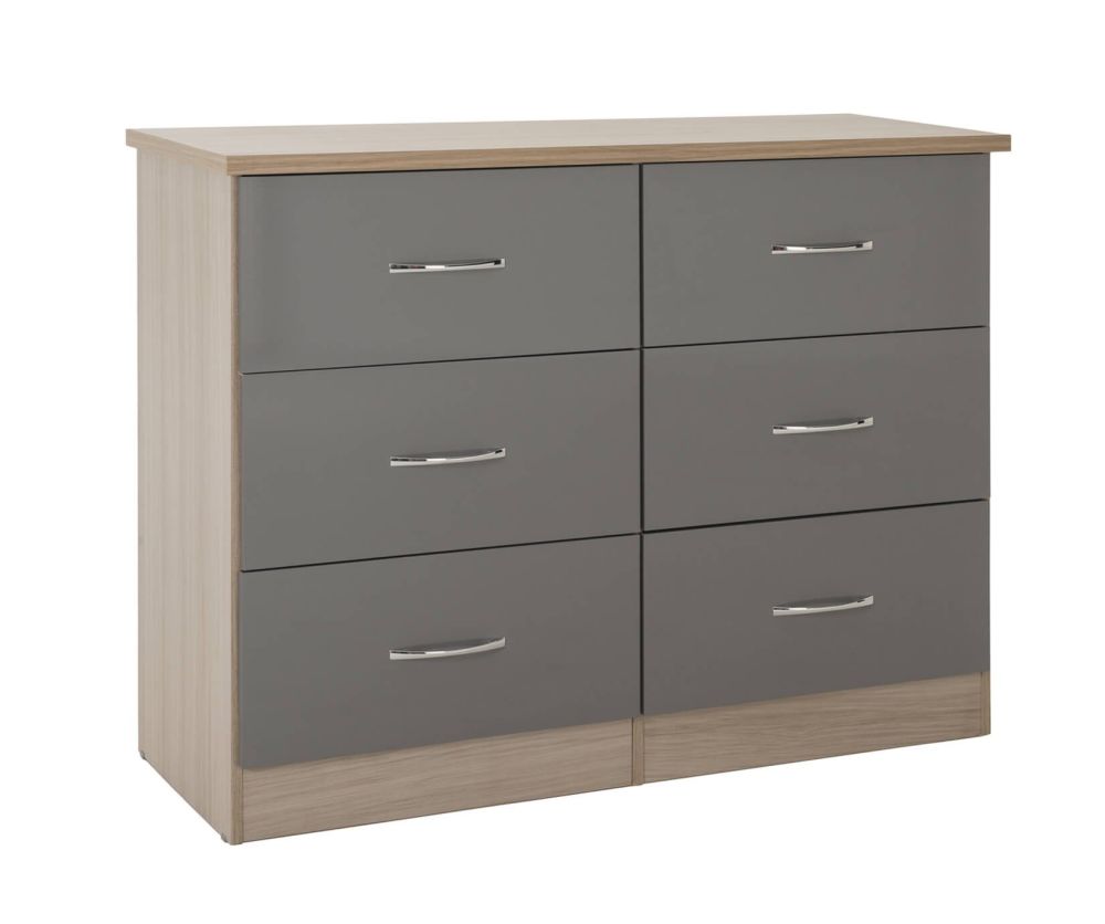 Seconique Nevada Grey High Gloss 6 Drawer Chest