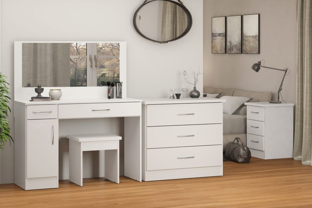 Seconique Furniture Nevada White Gloss Vanity Dressing Table Set