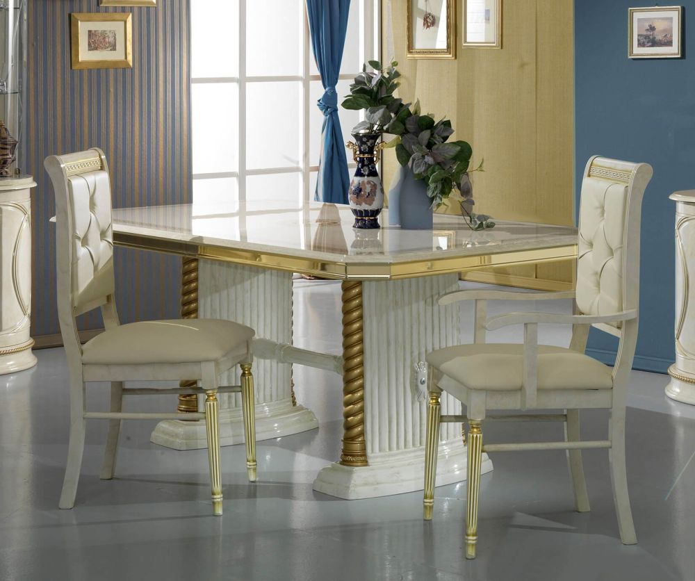 Ben Company New Venus Beige and Gold Italian Extension Dining Table Only