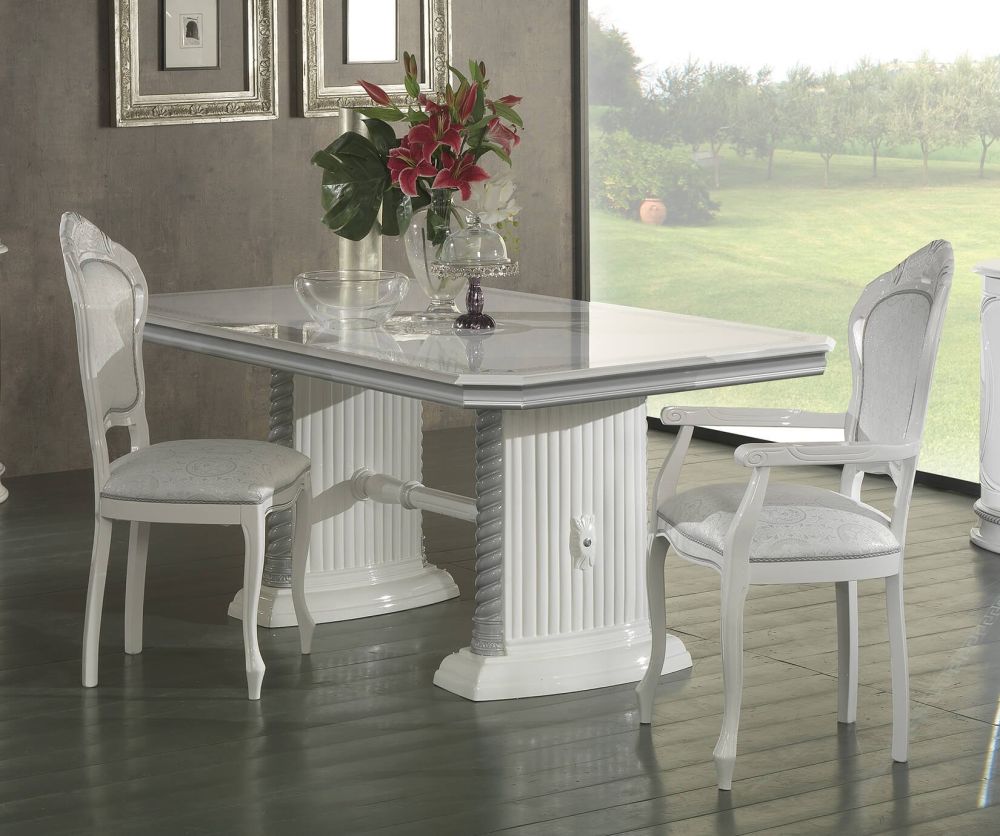 Ben Company New Venus White and Silver Italian Extension Dining Table Only