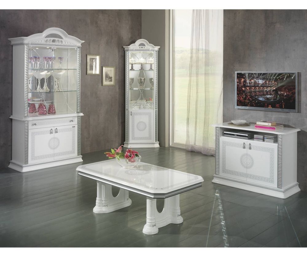 Ben Company New Venus White and Silver Italian Corner Display Cabinet