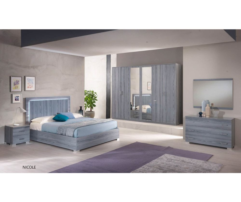 Ben Company Nicole Grey Finish Italian Bedroom Set with 6 Door Wardrobe