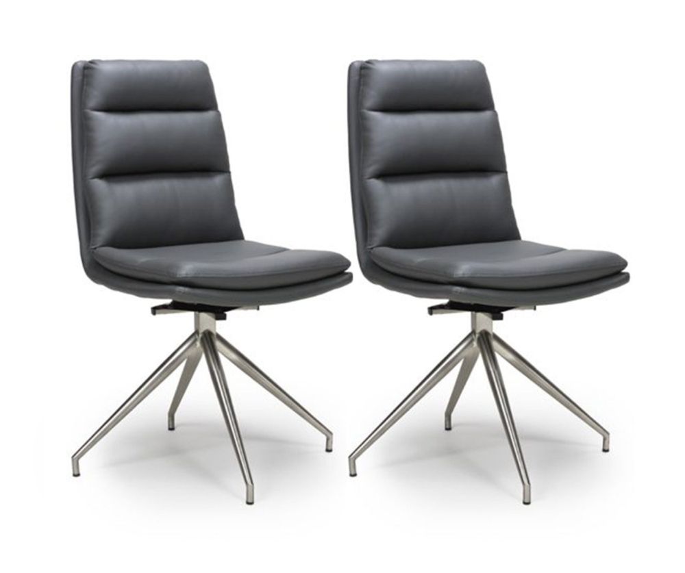 Furniture Link Nobo Grey Faux Leather Dining Chair in Pair with Brushed Steel Legs